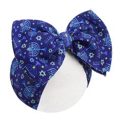 YanJie Hanukkah baby bow in dark blue, festive hair accessory for photos and parties.