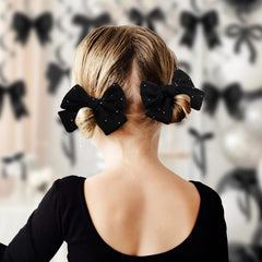 YanJie lace bow clip black rhinestones enhances party-ready hairstyles with secure grip
