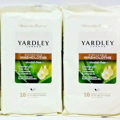 Yardley disposable washcloths with Aloe Vera for gentle cleansing and freshness