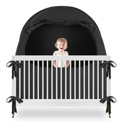 YAVIL blackout crib tent assembled for peaceful daytime naps and pet-free crib space.