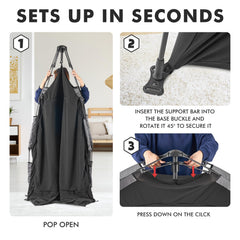 YAVIL travel-friendly canopy fits cribs and playpens for portable use.