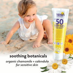 Water-resistance badge for YAYA ORGANICS sunscreen indicating up to 80 minutes of protection.