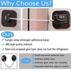 YEYA lock with large adhesive base provides strong hold on fridge surfaces.