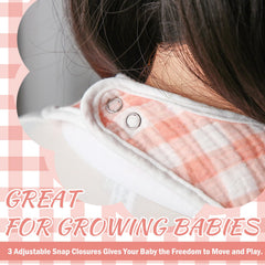 Yearntown baby bib adjustable snaps show flexible fit for newborns to toddlers.