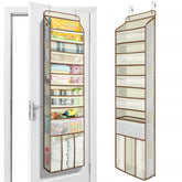 Yecaye 6-tier over-the-door organizer in beige with ample storage for garments and toys.