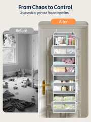 Yecaye door organizer top pockets with clear visibility for items.