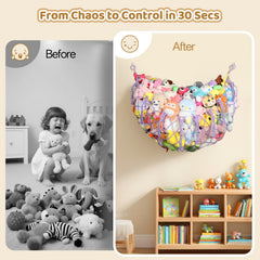 Yecaye handwoven cotton rope with tassels adds decorative touch while holding toys securely
