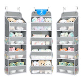 Yecaye over-the-door organizer gray front view with see-through mesh pockets for easy item spotting.