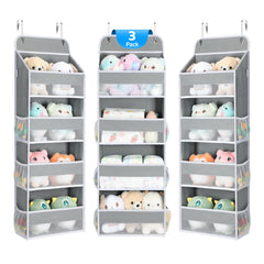 Yecaye over-the-door organizer gray front view with see-through mesh pockets for easy item spotting.