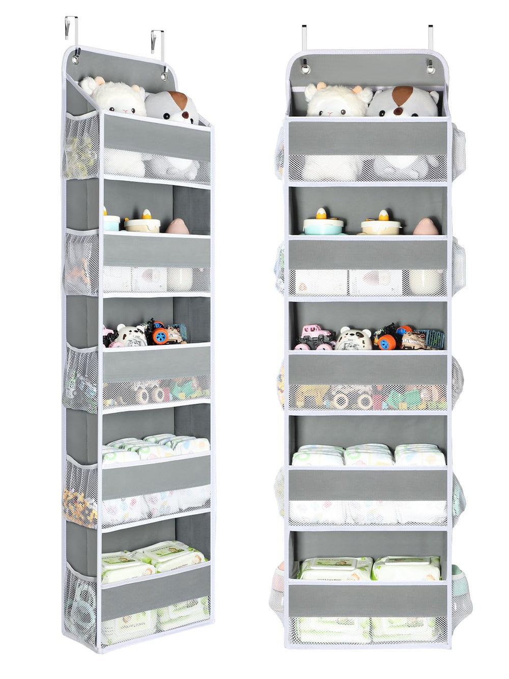 Yecaye over door organizer full setup with five bins and ten pockets for easy storage.