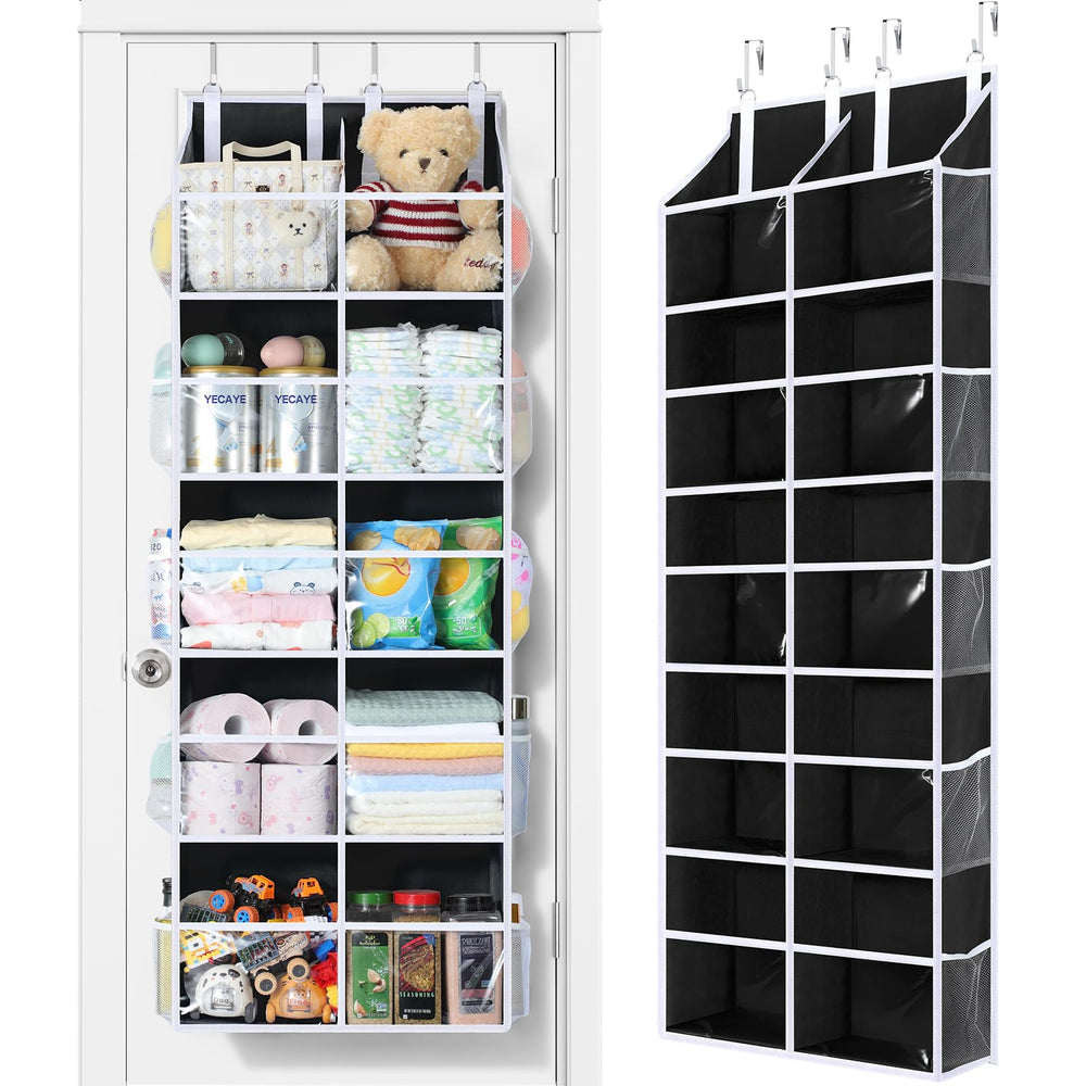 Yecaye over-the-door organizer front view with five tiers for organized closet space.