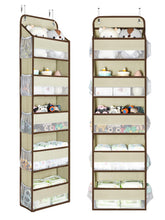 Yecaye beige over-the-door organizer with five large bins keeps nursery items organized.