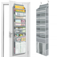 Yecaye over-the-door organizer with clear windows for quick access to toys and supplies.