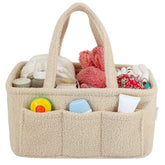 YelloIris diaper caddy with soft beige sherpa for stylish nursery storage