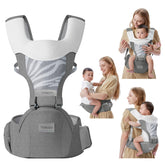 YEMKEZO hip seat attachment demonstrates versatile carrying setups for babies.