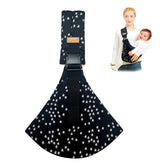 Yemyig baby sling carrier front view demonstrates ergonomic support for growing babies.