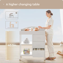 YeTom Changing Table Dresser with fabric drawers for organized diaper and lotion storage