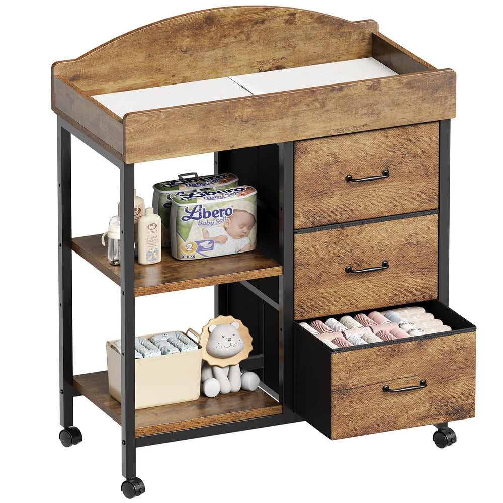 YeTom Changing Table Dresser main view with rustic brown finish and sturdy build.