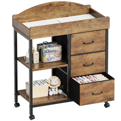 YeTom Changing Table Dresser main view with rustic brown finish and sturdy build.