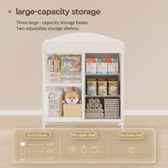 YeTom Changing Table Dresser shelves showing practical storage for baby clothes and books
