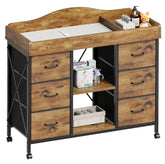 YeTom Yetom changing table top with 6-drawer dresser for organized baby care.