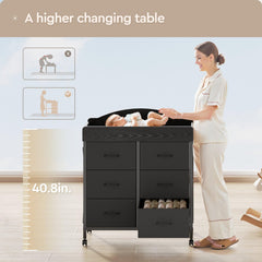 YeTom six-drawer storage keeps diapers and outfits organized at a glance.