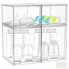 YEXEXINM 4-pack baby bottle organizer stackable drawers with clear visibility for bottles