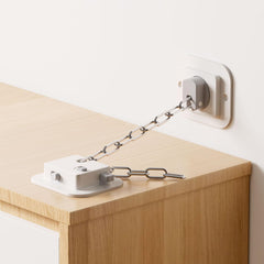 YEYA anti-tip anchor 10-inch cable close-up shows adjustable length for various furniture.