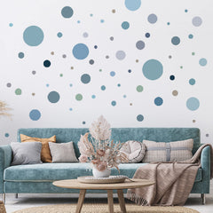 Yeysynana blue-grey round dot decals brighten nurseries and playrooms.