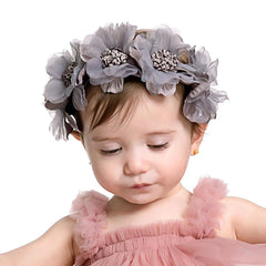 Yheahin baby girls flower headband grey open band for secure, comfortable wear.