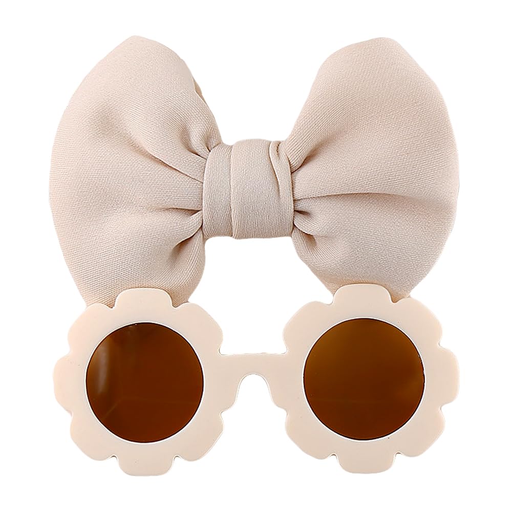 Yheahin baby headband with oversized bow off-white for photoshoots.