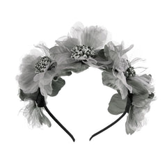 Yheahin flower headband grey close-up blooms enhances party-ready looks.