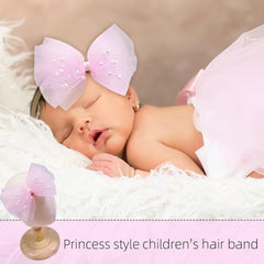 Yheahin newborn bow headband; gauze bow-knot with crystal accent.