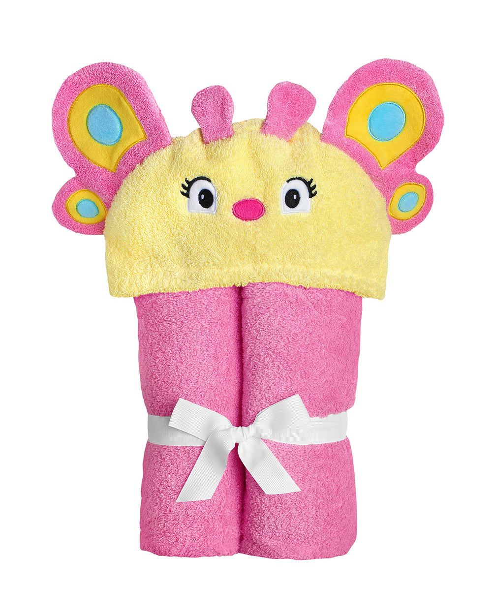 Yikes Twins hooded butterfly towel with a cozy hood for quick, gentle drying.