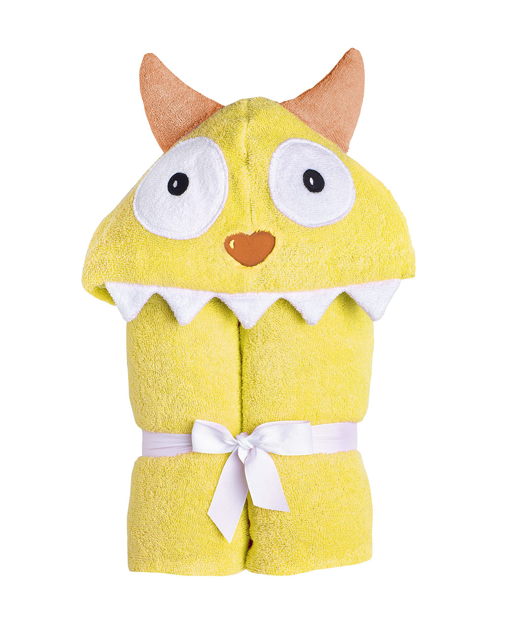 Yikes Twins yellow monster hooded towel for kids after bath time