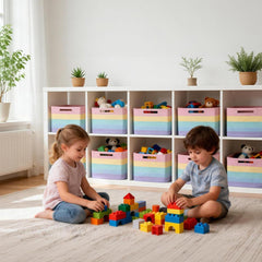Yilobi rainbow woven basket for toy storage keeps clutter under control