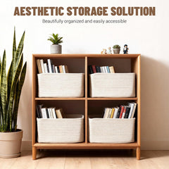 Yilobi white woven basket clothes closet keeps garments tidy and visible