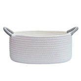 Yimi's Dream white cotton rope basket with grey handle for decorative storage