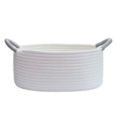 Yimi's Dream white cotton rope basket with grey handle for decorative storage