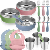 Yinder baby feeding bowls with removable silicone shells for safe heat protection