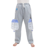 YingXue catheter leg bag pants in gray with zip pocket for discreet drainage storage.