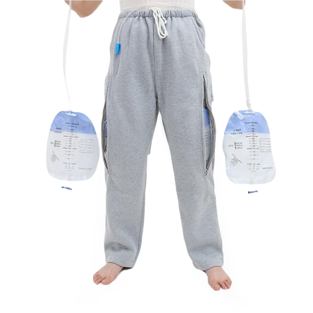 YingXue catheter pants dual zip pockets securely hold two drainage bags.