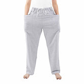 YingXue nephrostomy bag pants gray front view with double pockets for catheter bags.