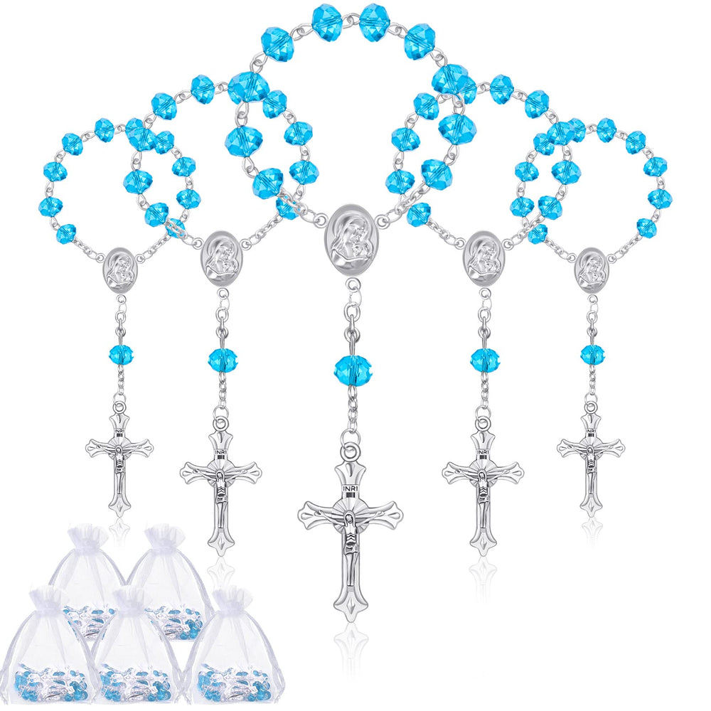 Yinkin baptism rosary beads with light blue accents for christening favors