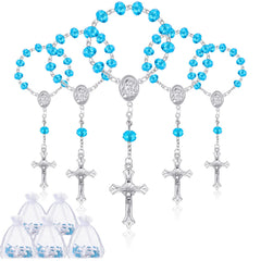 Yinkin baptism rosary beads with light blue accents for christening favors