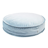 YIUOR velvet round floor pillow baby blue cover close-up for cozy lounging.