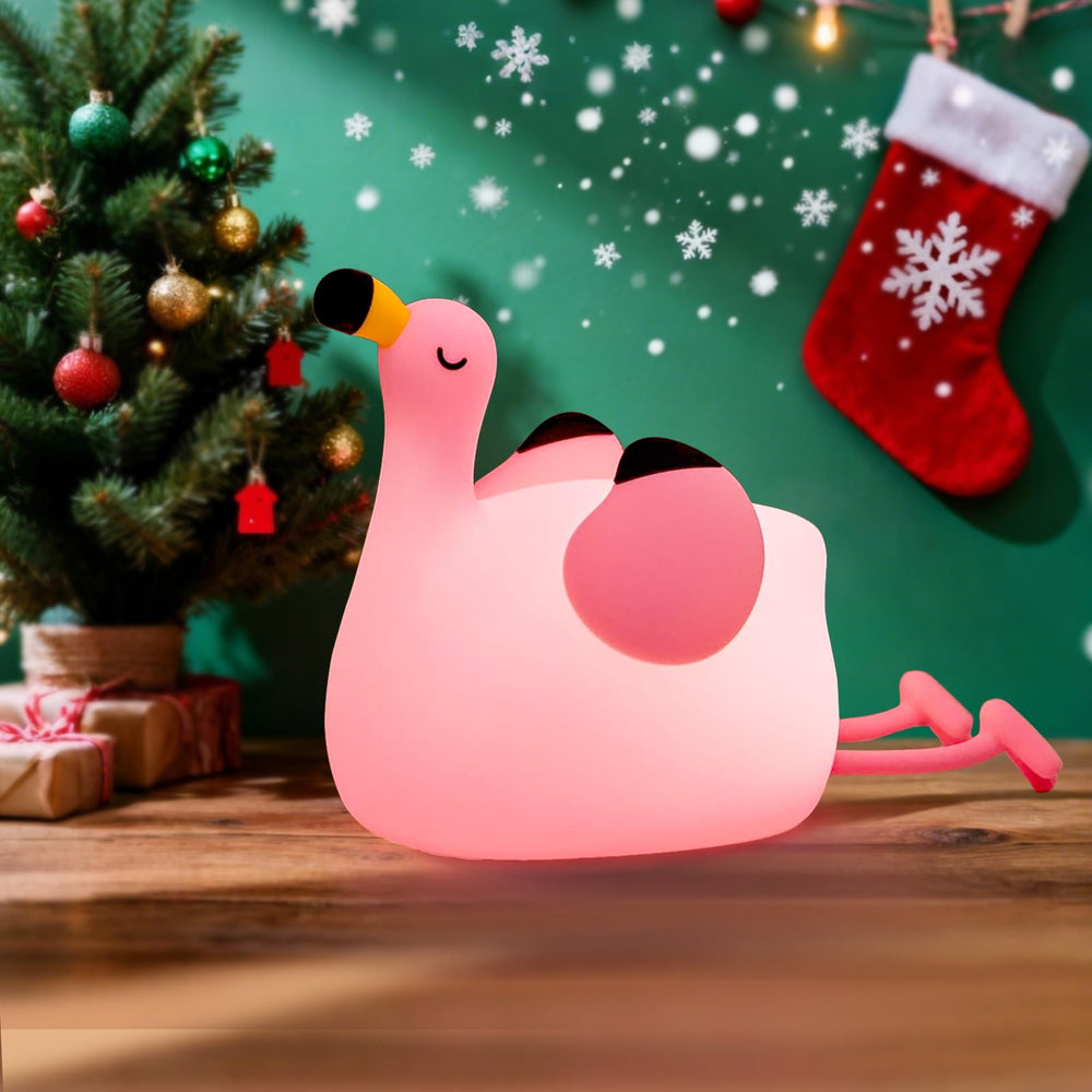 YISUN Flamingo Night Light front view shows soft silicone safety design for kids