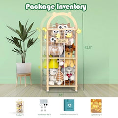 YiXinHo wood storage uses groove clip design to stabilize plush toy piles