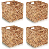 YJGYP9F water hyacinth cube basket on a shelf for organized storage.