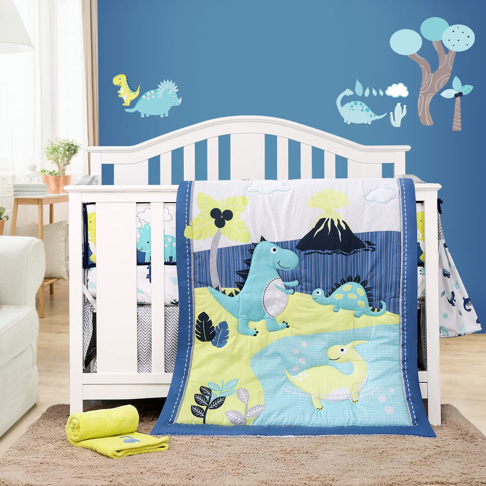 YJM dinosaur crib bedding quilt adds cozy color to baby's nursery